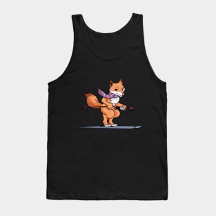 Fox with scarf as skier with skis Tank Top